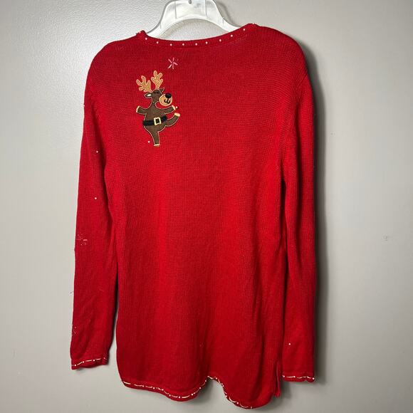 Vintage Basic Editions Pullover Christmas Sweater Embroidered Red Women Large - Picture 7 of 9